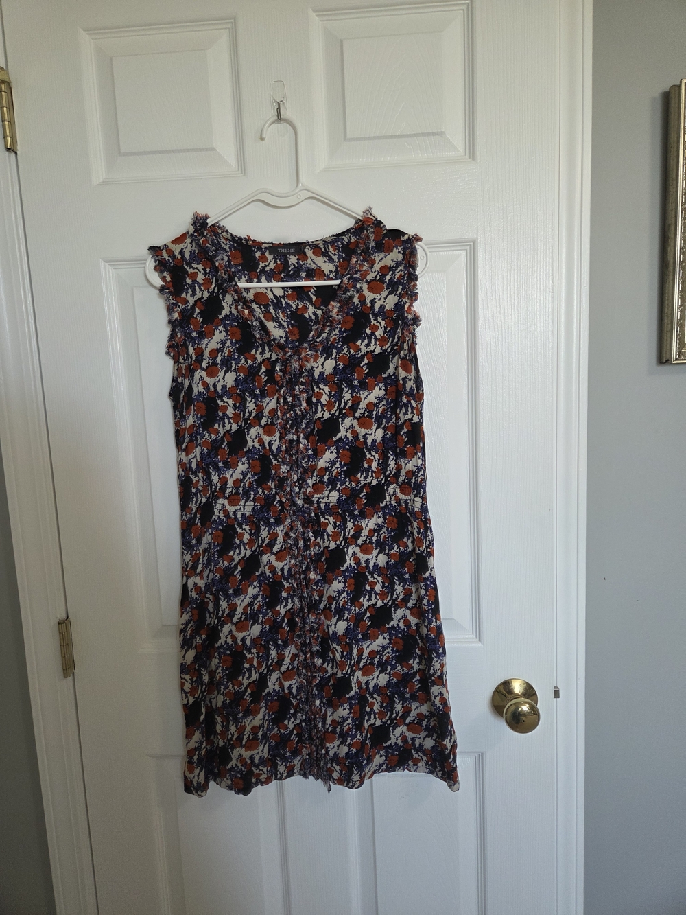 Sleeveless Floral Print Shift Dress in Navy and Rust
